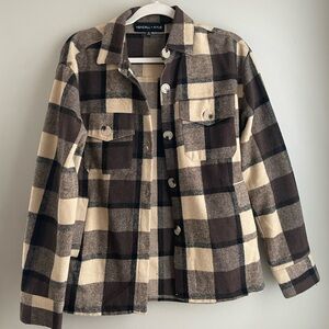 Kendall + Kylie Brown Plaid Shirt Jacket